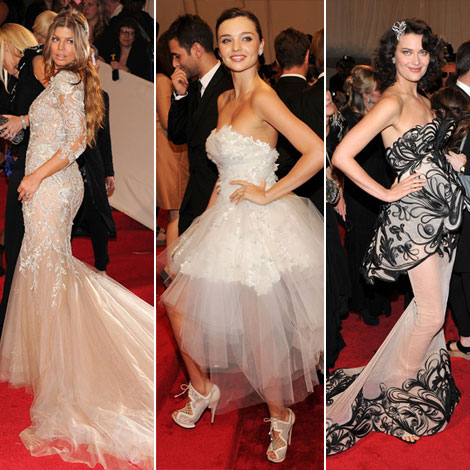 Fergie Miranda Kerr Shalom Harlow Marchesa dresses met gala 2011