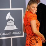 Fergie orange lace see through dress 2012 Grammy Awards
