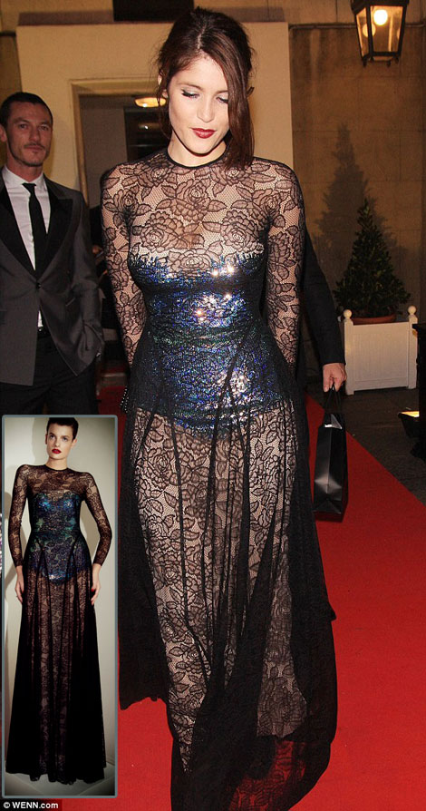 Bond Girl Gemma Artenton’s Marios Schwab See Through Black Lace Dress