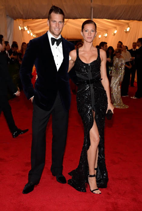 Gisele Bundchen black Givenchy dress with husband Tom Brady Met Gala 2012