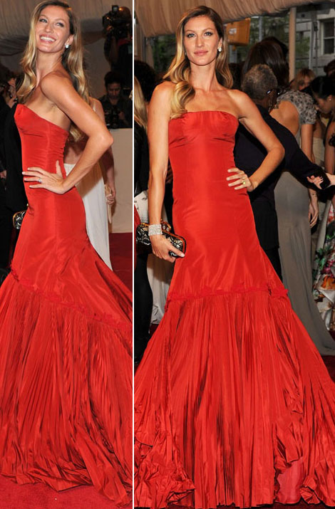 Gisele Bundchen red McQueen dress Met ball 2011