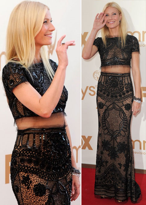 Gwyneth Paltrow’s Toned Abs In Black Lace Pucci Dress At 2011 Emmy Awards