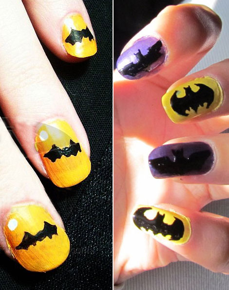 Halloween bats and Batman manicure