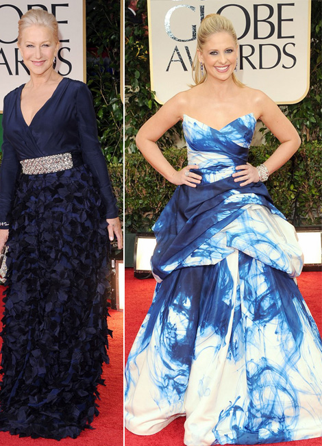 Helen Mirren Sarah Michelle Gellar blue dresses 2012 Golden Globes