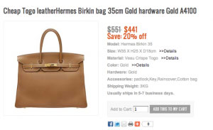 Hermes counterfeit goods sites banned