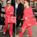 Jennifer Lopez pink tracksuit pink Hermes Birkin bag