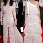 Jessica Biel Amanda Peet white lace dresses 2012 Golden Globes