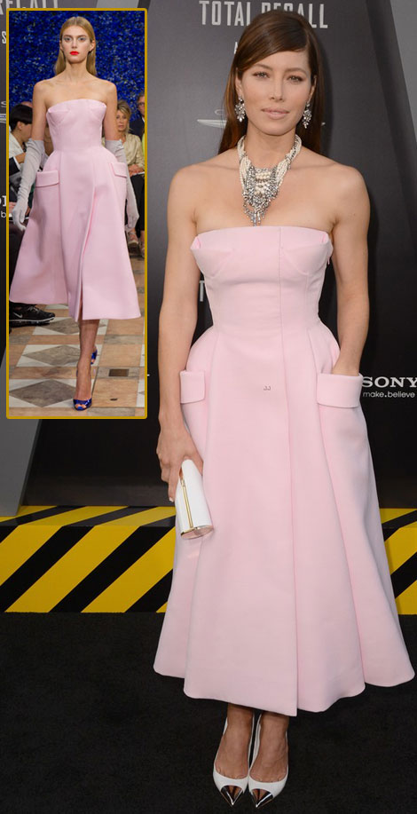 Jessica Biel Dior Couture pink dress Total Recall premiere