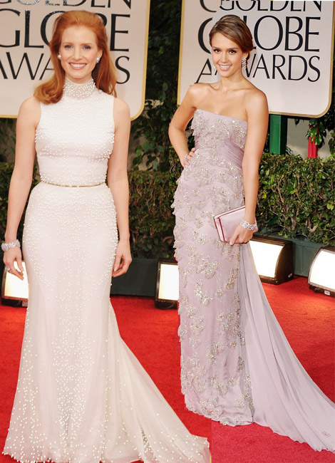 Jessica Chastain Jessica Alba pale dresses 2012 Golden Globes