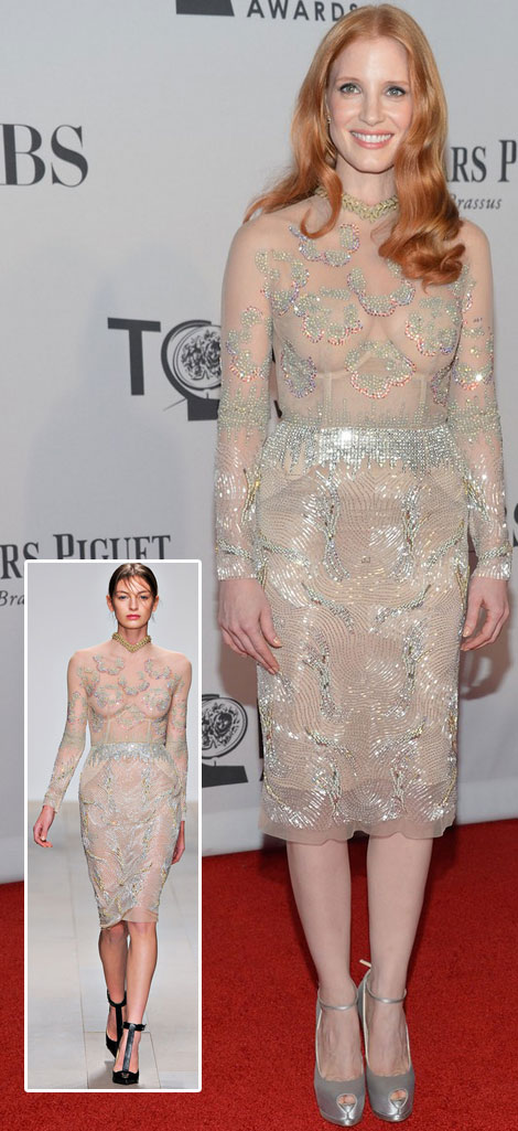 Jessica Chastain Marios Schwab see through dress Tony Awards