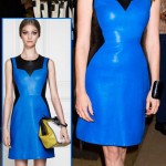 Jessica Chastain in black and blue Jason Wu leather dress