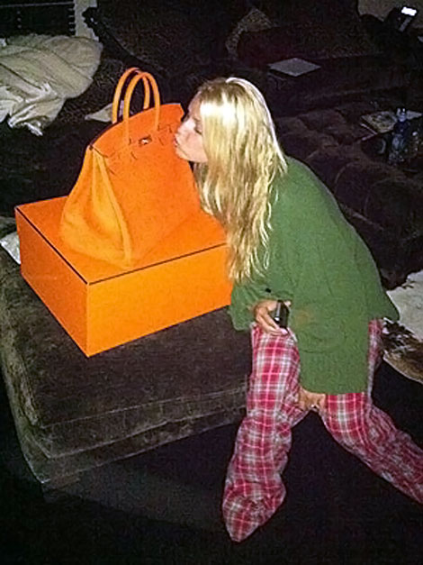 Jessica Simpson big orange Hermes Birkin Bag