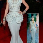 Jessica Stam Dior Couture light blue dress Met Gala 2012