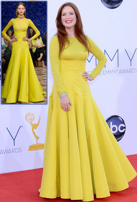 Julianne Moore Christian Dior Yellow Dress Emmy Awards 2012