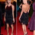 Kate Bosworth gorgeous in Prada feathered black short dress Met Gala 2012