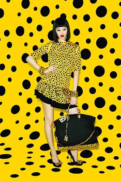 Louis Vuitton polka dots dress with Yayoi Kusama