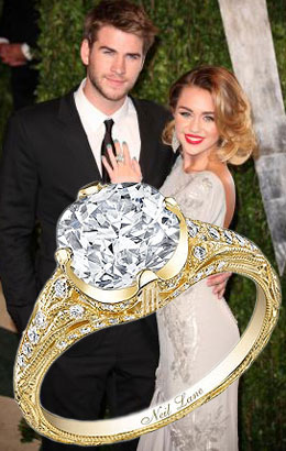 MIley Cyrus Diamond Engagement Ring offered by Liam Hemsworth