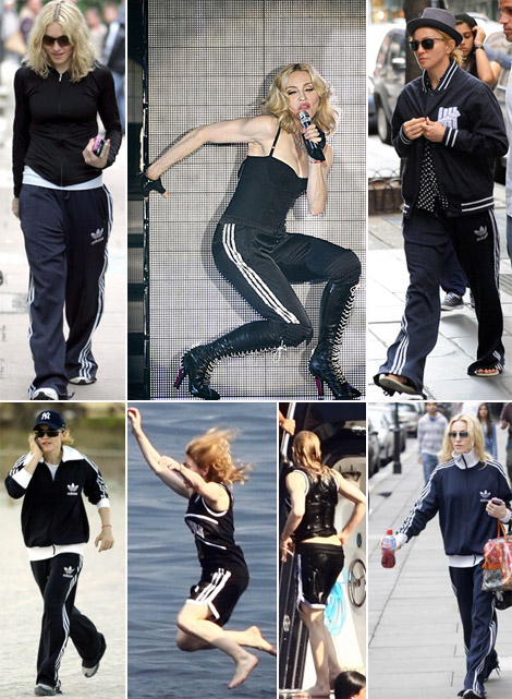 Madonna wearing her faithful Adidas tracksuit