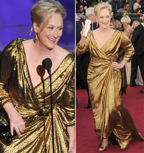 Meryl Streep won an Oscar in Lanvin Golden Dress at 2012 Oscars