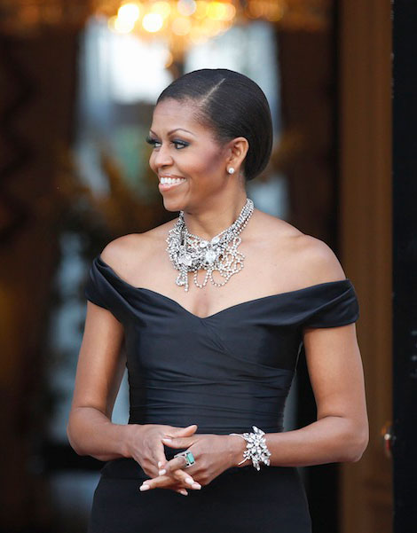 Michelle Obama wears black Ralph Lauren dress in UK