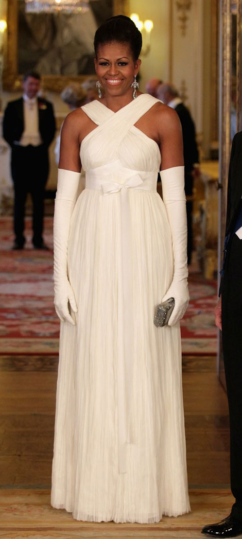 Michelle Obama wears white Tom Ford dress in UK