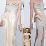 Milla Jovovich Atelier Versace metallic dress amfAR Cannes 2012