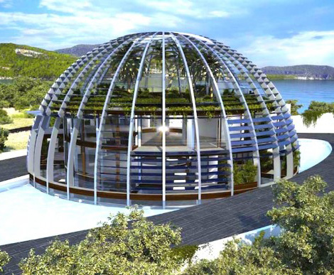 Naomi Campbell glass dome house shaped like the eye of Horus