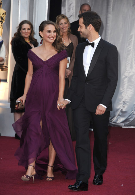 Natalie Portman purple Rodarte dress 2011 Oscars Red Carpet Benjamin Millepied