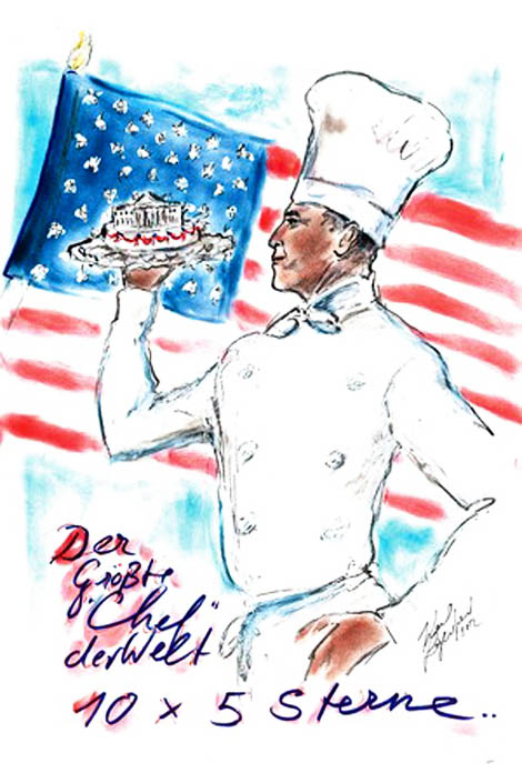 Obama Chef drawing by Karl Lagerfeld