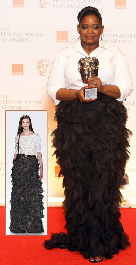 Beautiful Octavia Spencer In Black And White Tadashi Shoji For 2012 BAFTA Awards