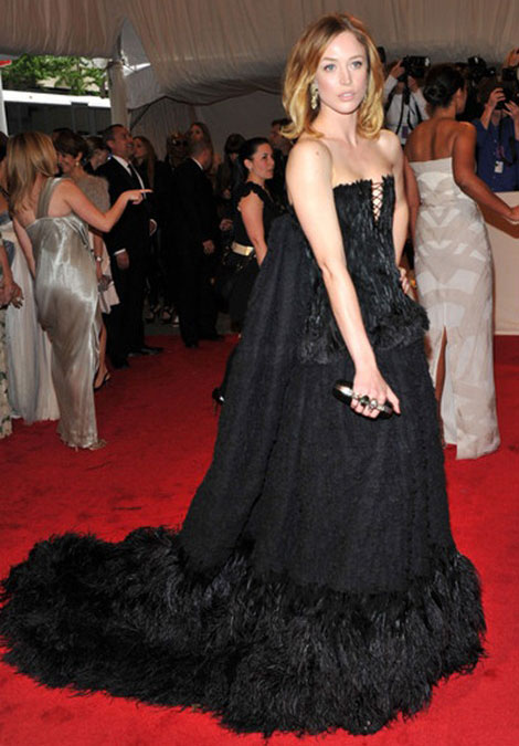 Raquel Zimmerman black feathered Alexander McQueen dress Met Gala 2011