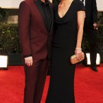 Ricky Gervais girlfriend Jane Fallon in black McQueen dress 2012 Golden Globes