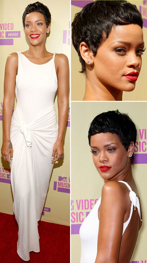 Rihanna s new short hair and white dress at MTV VMAs 2012