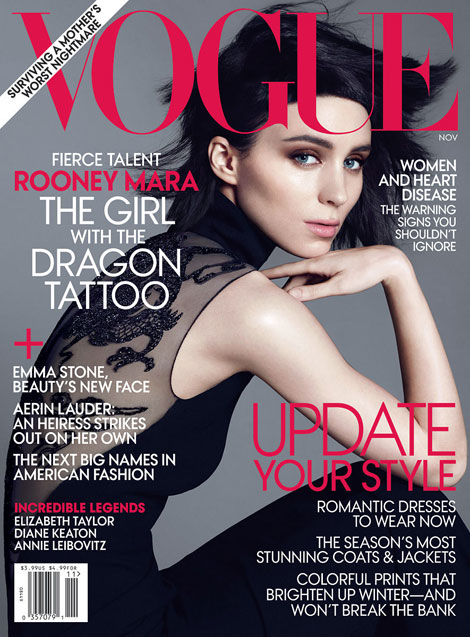 Rooney Mara Vogue November 2011 cover as Lisbeth Salander