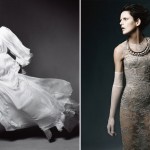Stella Tennant haute couture pictorial gray Atelier Versace dress