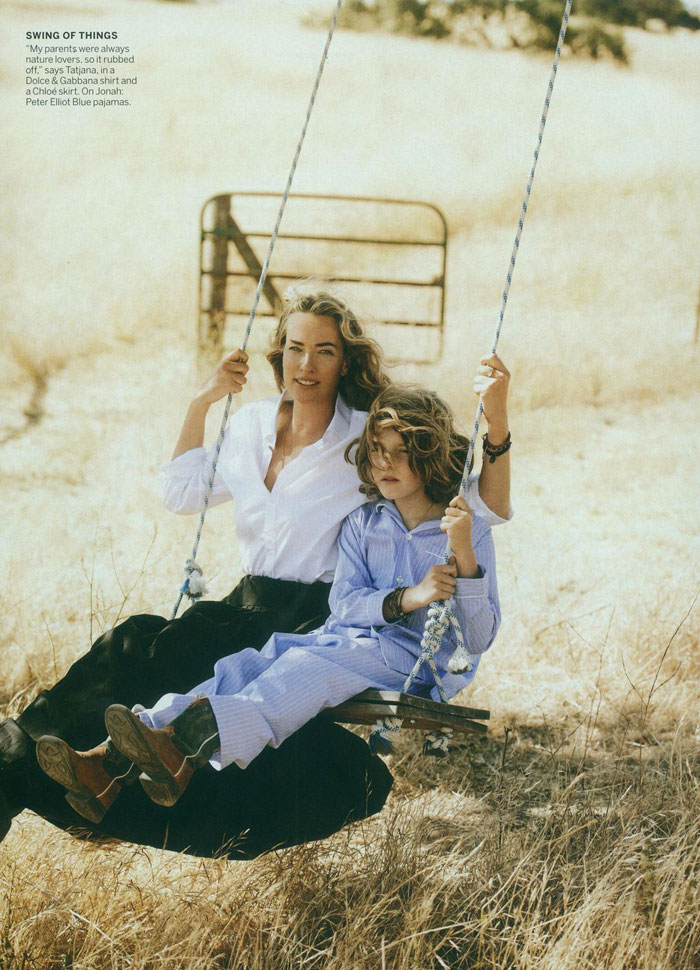 Tatjana Patitz and her son photographed for Vogue by Lindbergh