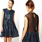 affordable party sequined dress blue asymmetrical