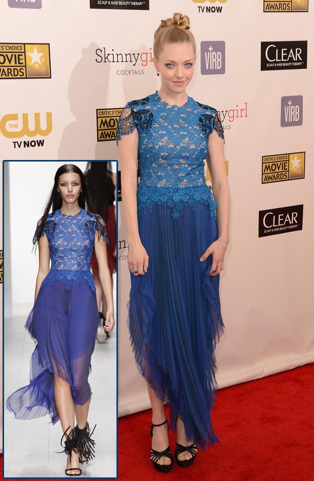 Amanda Seyfried Marios Schwab blue dress Critics Choice Awards 2013