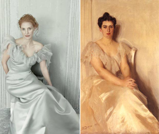 8 Classic Artworks Recreated By Jessica Chastain In Vogue US December 2013