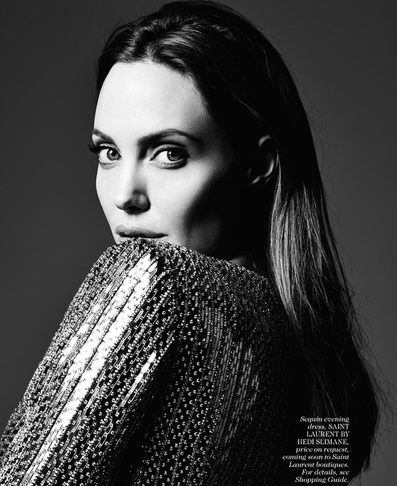 Angelina Jolie black and white Hedi Slimane photo Elle