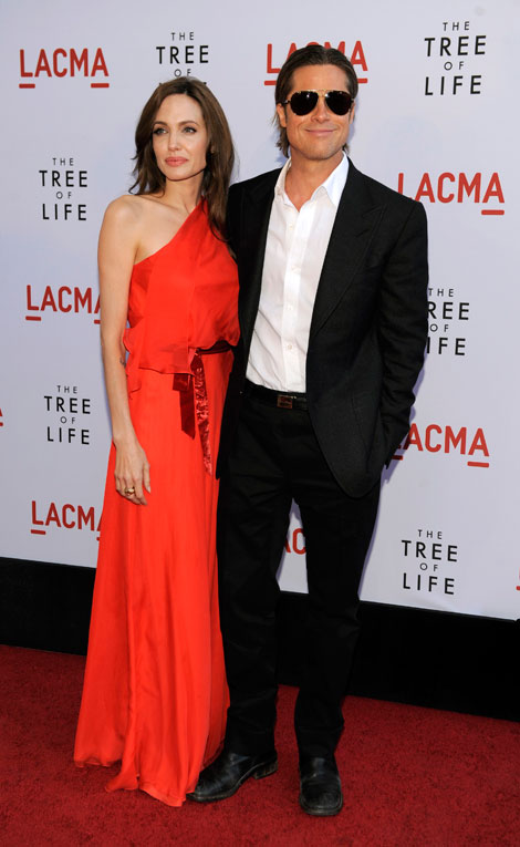 Angelina Jolie red dress Brad Pitt Tree of Life premiere