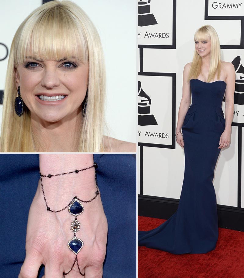 Anna Faris blue dress jewelry 2014 Grammy Awards