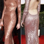 Anne Hathaway Armani sequined dress Golden Globes 2011