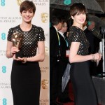 Anne Hathaway Burberry black studded dress 2013 BAFTA