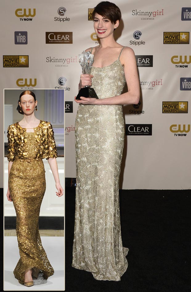 Anne Hathaway de la Renta dress Critics Choice Awards 2013