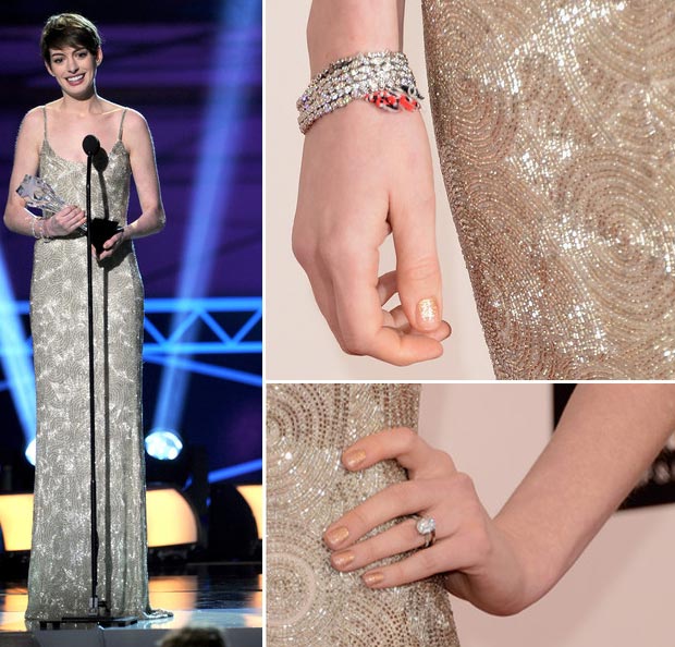 Anne Hathaway jewelry Critics Choice Awards 2013