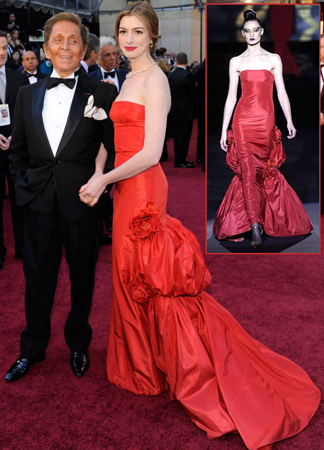 Anne Hathaway red Valentino dress 2011 Oscars