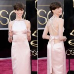 Anne Hathaway evealing Prada pink dress 2013 Oscars
