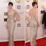 Anne Hathaway sequined Oscar de la Renta dress Critics Choice Awards 2013