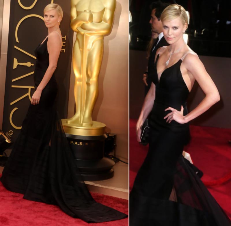 beautiful Charlize Theron 2014 Oscars Red Carpet black dress